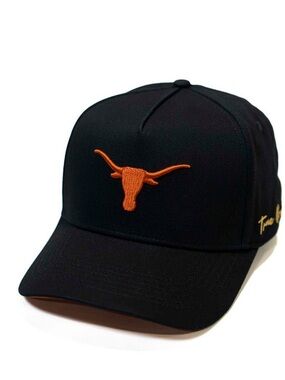 True Brand Black Cap with Orange Longhorn Embroidery - Men's Hat